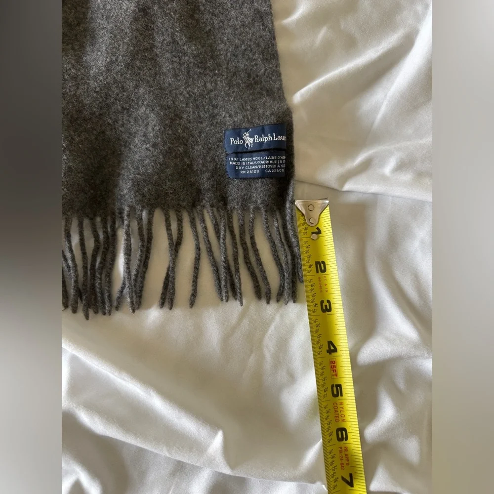 Polo Ralph Lauren 100% Lambswool Scarf - Made in Italy - Grey - Fringe